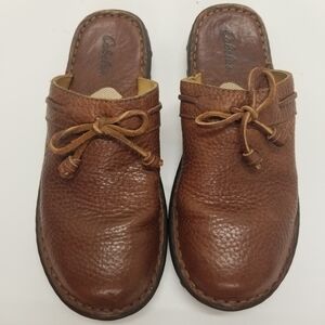 Cabelas Womans Size 7M 824820 Tan Leather Clog Mule Tassels Slip On